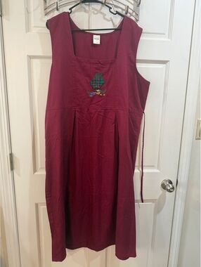 Blair Burgundy Sleeveless Dress with Embroidered Birdhouse Detail, Size 3XL